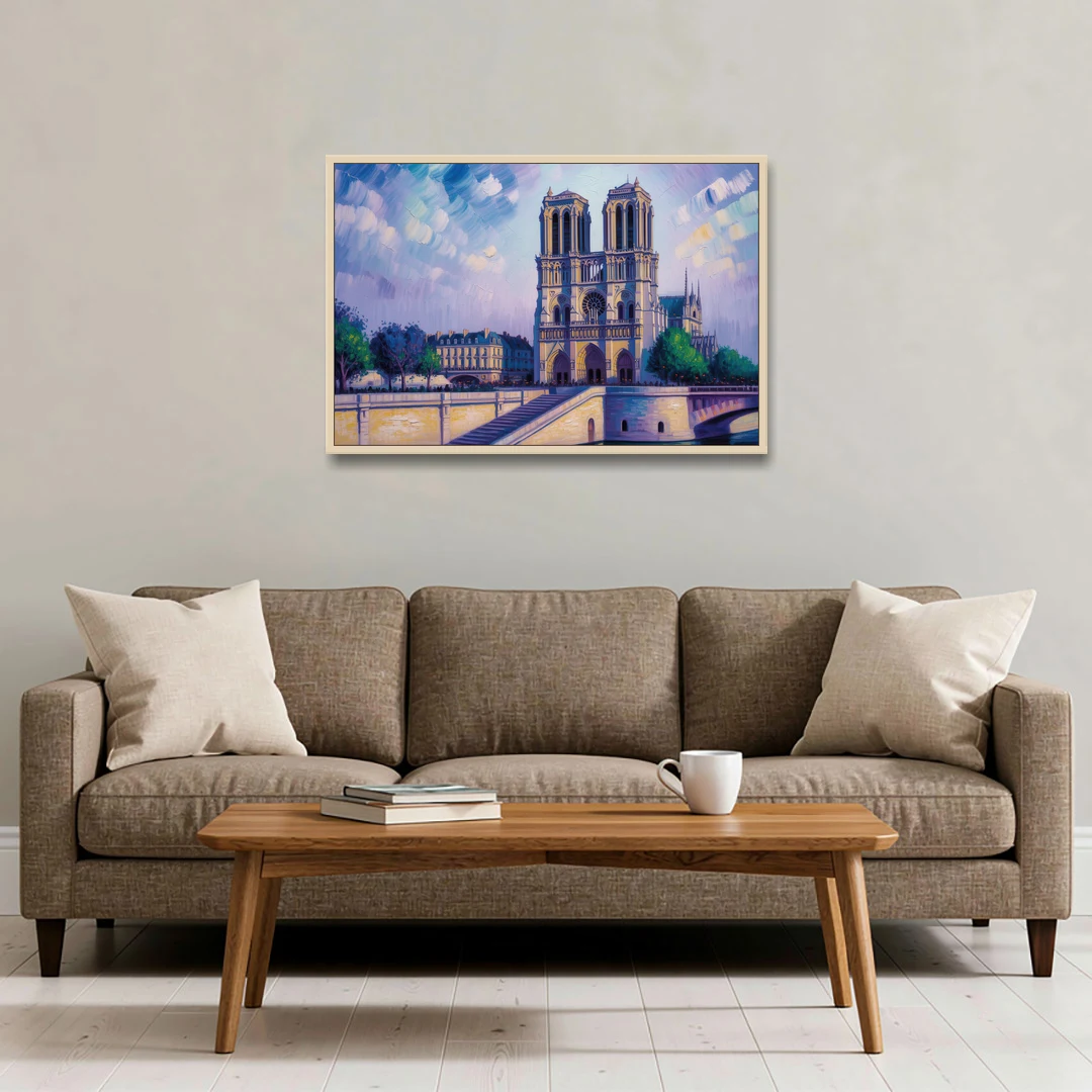 Notre Dame Silhouette - Oak Framed Canvas Wall Art - Sofa - 36x24