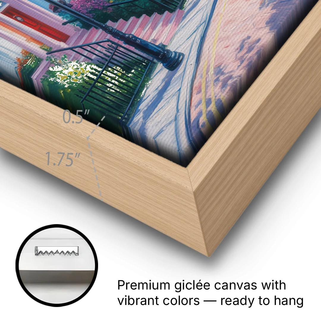 Notting Hill Colors - Oak Framed Canvas Wall Art - Gallery Wrap Corner