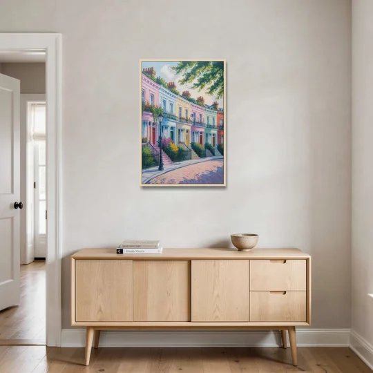 Notting Hill Colors - Oak Framed Canvas Wall Art - Coffee Table - 24x36