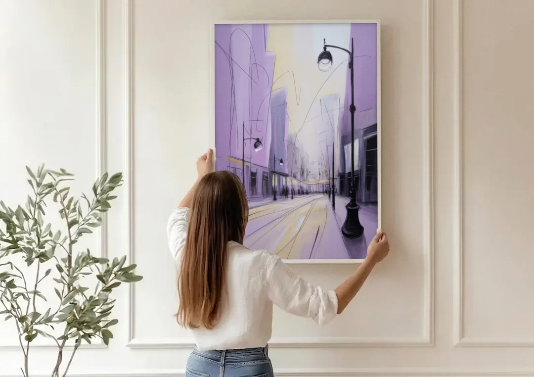 Nowy Swiat Stroll canvas wall art being hung on a paneled wall
