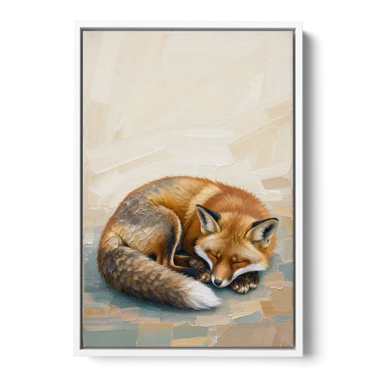Nursery Wall Art Woodland Sleeping Fox Kit - White Framed Canvas Wall Art - Front