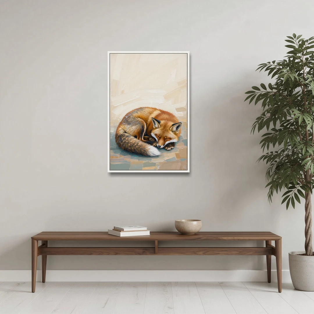 Nursery Wall Art Woodland Sleeping Fox Kit - White Framed Canvas Wall Art - Coffee Table - 24x36