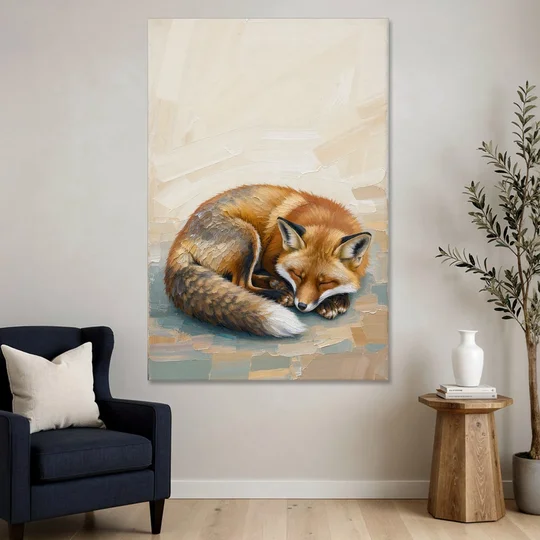 Nursery Wall Art Woodland Sleeping Fox Kit - Canvas Wall Art - Sofa - 40x60