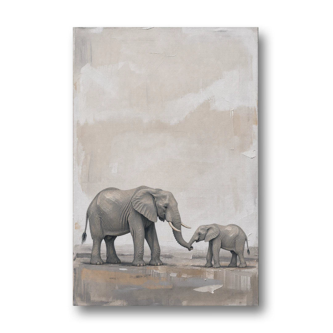 Nursery Wall Decor Above Crib with Elephant Trunks Touching - Canvas Wall Art - Front