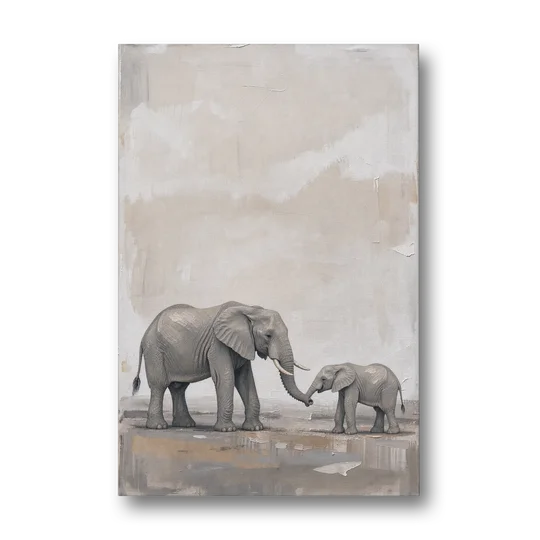 Nursery Wall Decor Above Crib with Elephant Trunks Touching - Canvas Wall Art - Front