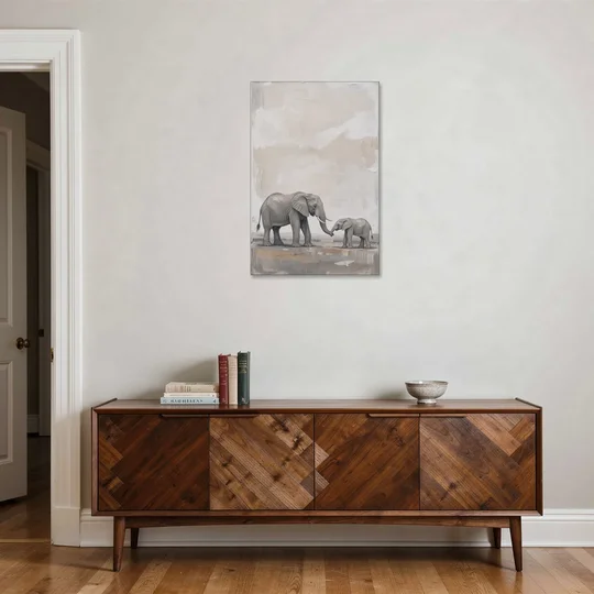 Nursery Wall Decor Above Crib with Elephant Trunks Touching - Canvas Wall Art - Coffee Table - 24x36