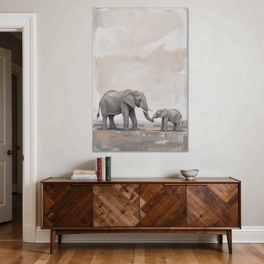 Nursery Wall Decor Above Crib with Elephant Trunks Touching - Canvas Wall Art - Coffee Table - 40x60