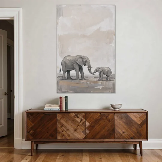 Nursery Wall Decor Above Crib with Elephant Trunks Touching - Canvas Wall Art - Coffee Table - 40x60