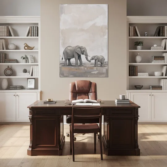 Nursery Wall Decor Above Crib with Elephant Trunks Touching - Canvas Wall Art - Office - 40x60