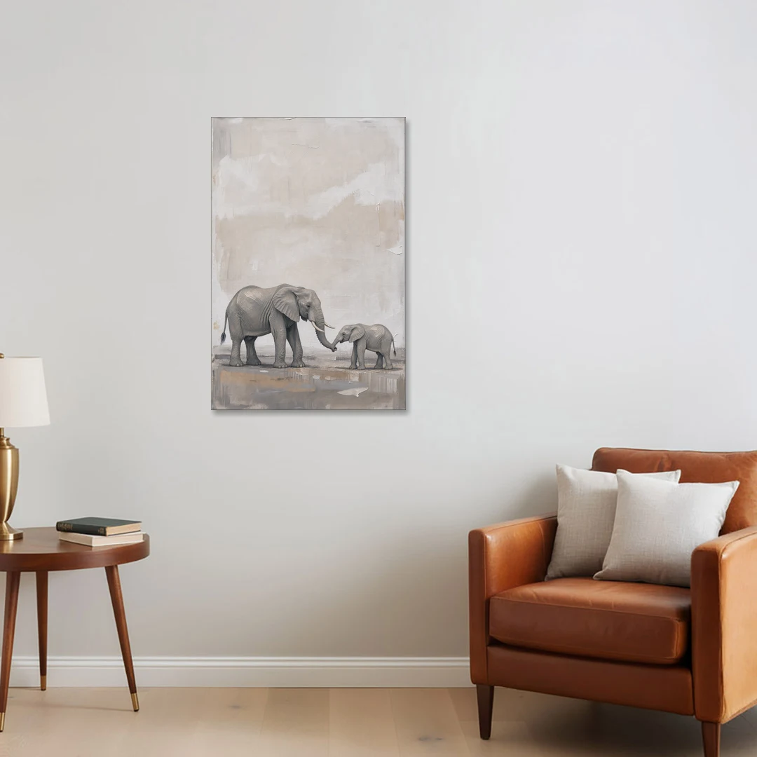 Nursery Wall Decor Above Crib with Elephant Trunks Touching - Canvas Wall Art - Sofa - 24x36