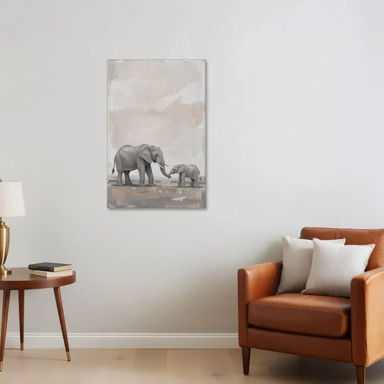 Nursery Wall Decor Above Crib with Elephant Trunks Touching - Canvas Wall Art - Sofa - 24x36