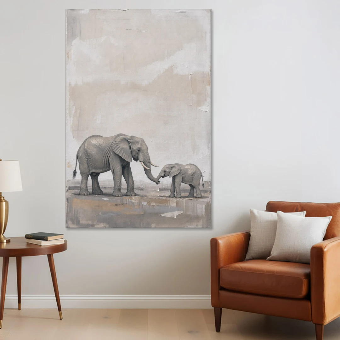 Nursery Wall Decor Above Crib with Elephant Trunks Touching - Canvas Wall Art - Sofa - 40x60
