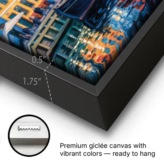 Nyhavn Serenity - Black Framed Canvas Wall Art - Gallery Wrap Corner