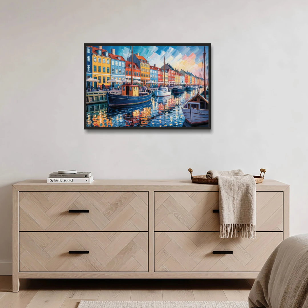 Nyhavn Serenity - Black Framed Canvas Wall Art - Coffee Table - 36x24
