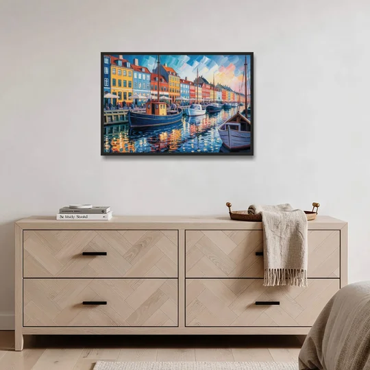 Nyhavn Serenity - Black Framed Canvas Wall Art - Coffee Table - 36x24