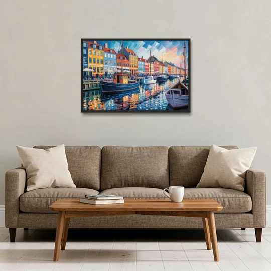 Nyhavn Serenity - Black Framed Canvas Wall Art - Sofa - 36x24