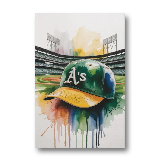 Oakland Athletics A Watercolor Tribute to Baseball Legacy - Canvas Wall Art - Front