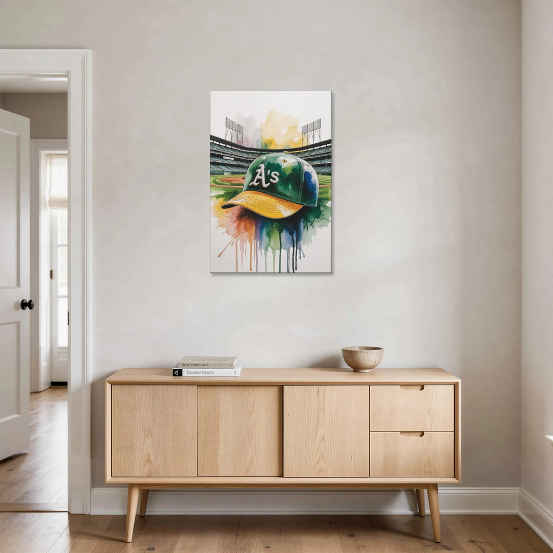 Oakland Athletics A Watercolor Tribute to Baseball Legacy - Canvas Wall Art - Coffee Table - 24x36