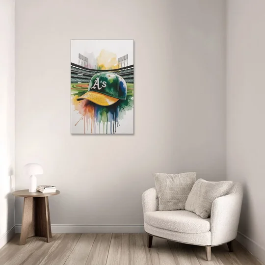 Oakland Athletics A Watercolor Tribute to Baseball Legacy - Canvas Wall Art - Sofa - 24x36