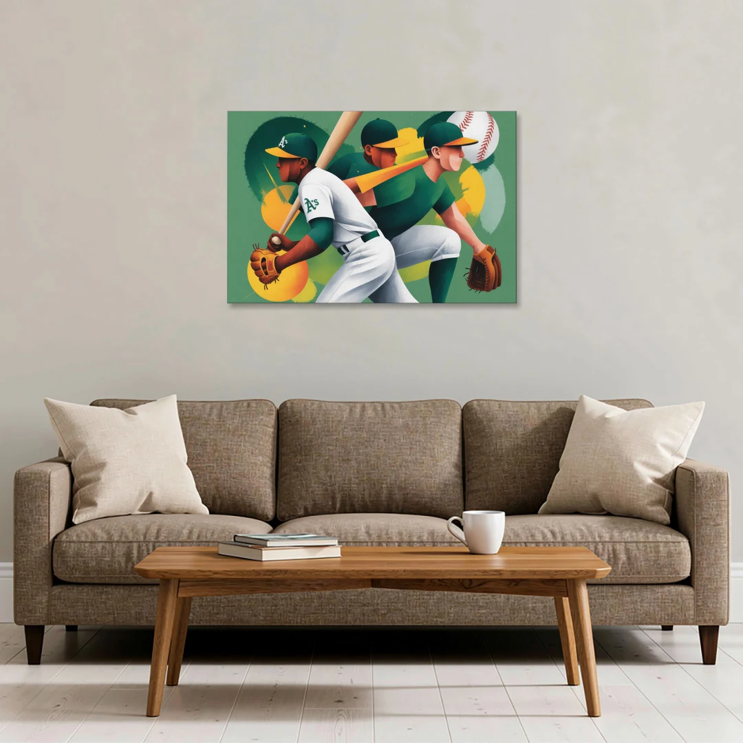 Oakland Athletics Abstract Baseball Energy - Canvas Wall Art - Sofa - 36x24