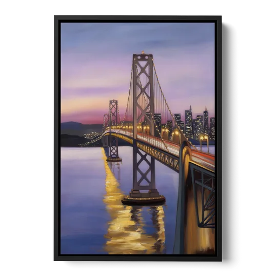 Oakland Bay Bridge View - Black Framed Canvas Wall Art - Front