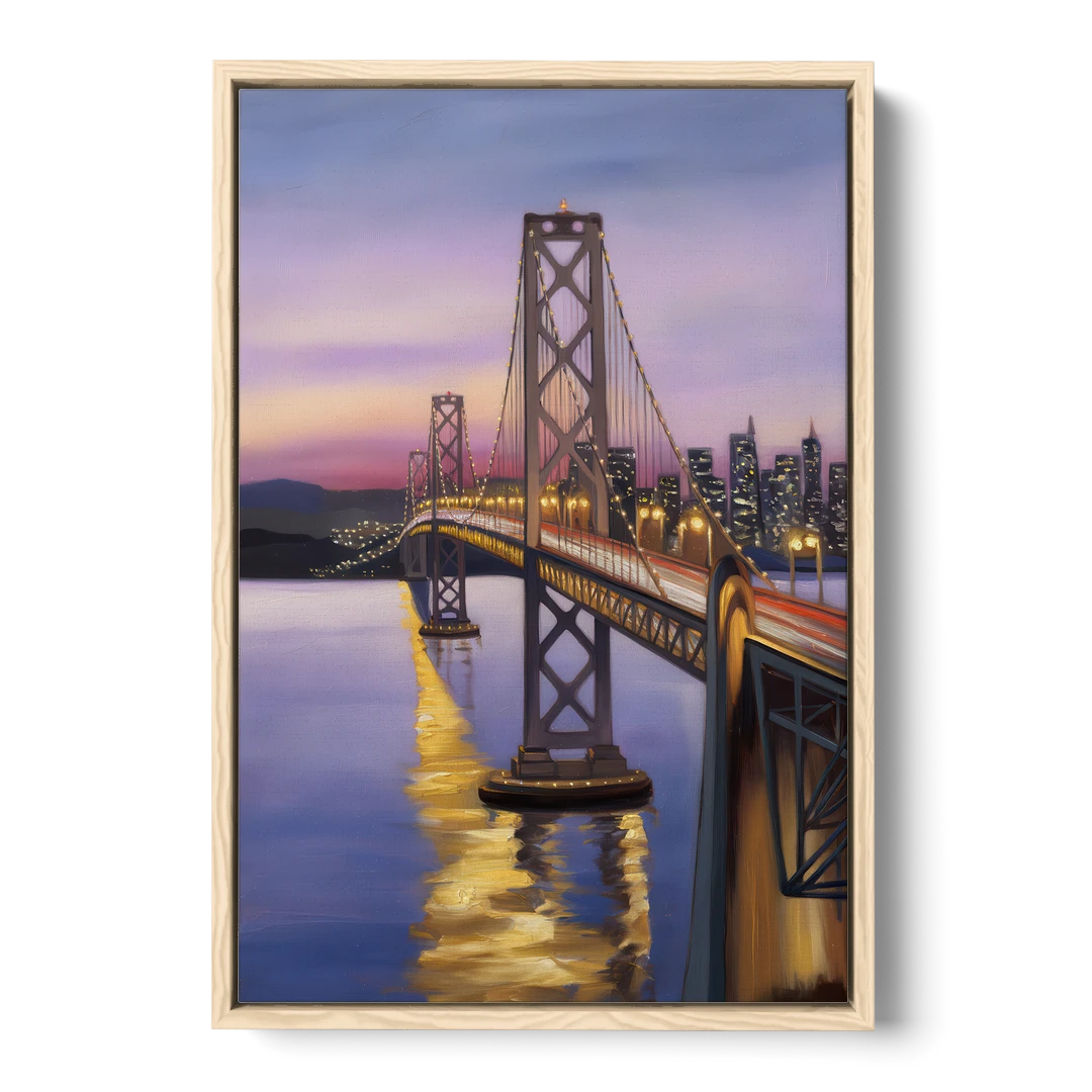 Oakland Bay Bridge View - Oak Framed Canvas Wall Art - Front