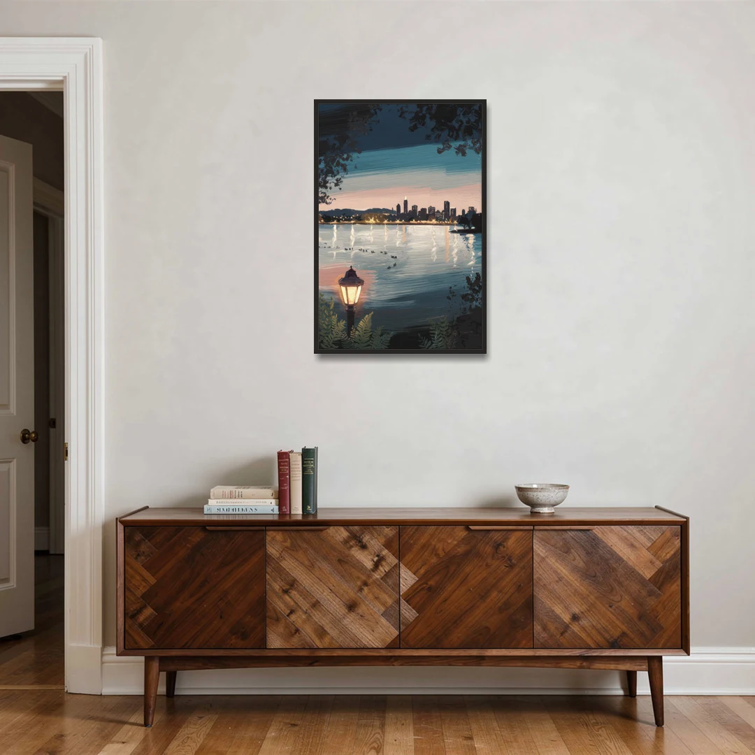 Oakland Lake Merritt Reflection - Black Framed Canvas Wall Art - Coffee Table - 24x36