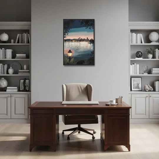 Oakland Lake Merritt Reflection - Black Framed Canvas Wall Art - Office - 24x36