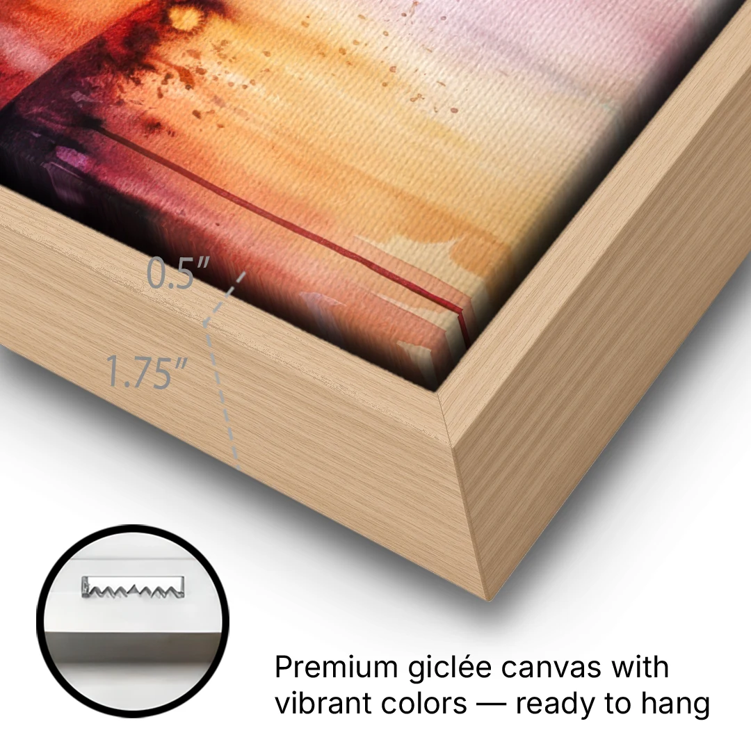 Oakland Skyline Sunset - Oak Framed Canvas Wall Art - Gallery Wrap Corner