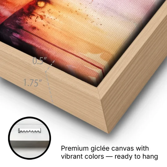 Oakland Skyline Sunset - Oak Framed Canvas Wall Art - Gallery Wrap Corner