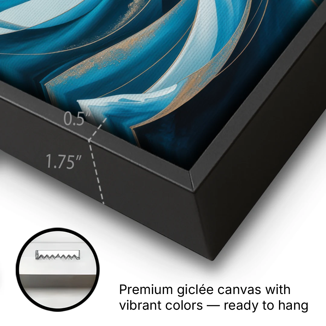 Ocean Currents Blue Abstract - Black Framed Canvas Wall Art - Gallery Wrap Corner