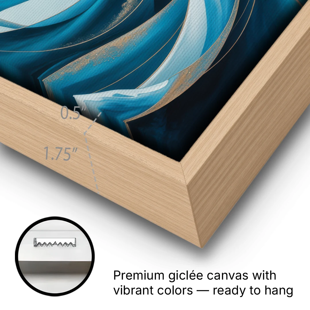 Ocean Currents Blue Abstract - Oak Framed Canvas Wall Art - Gallery Wrap Corner