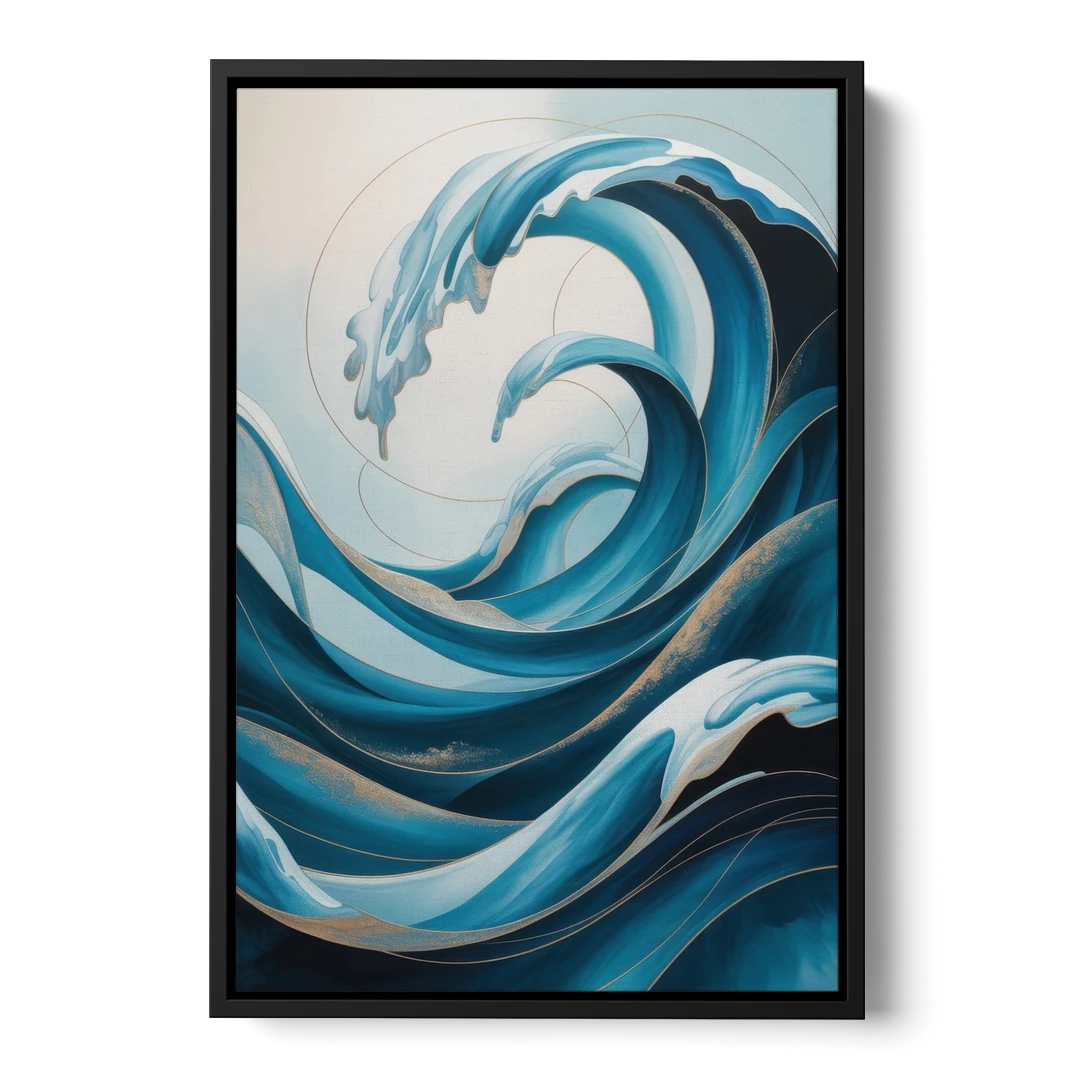 Ocean Currents Blue Abstract - Black Framed Canvas Wall Art - Front