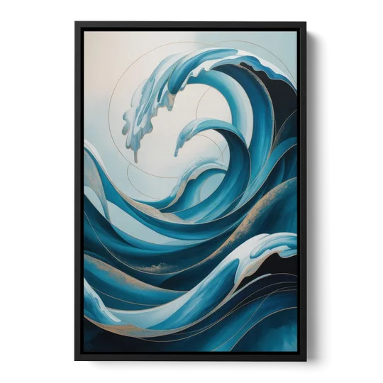 Ocean Currents Blue Abstract - Black Framed Canvas Wall Art - Front