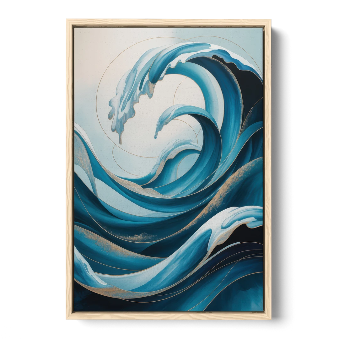 Ocean Currents Blue Abstract - Oak Framed Canvas Wall Art - Front