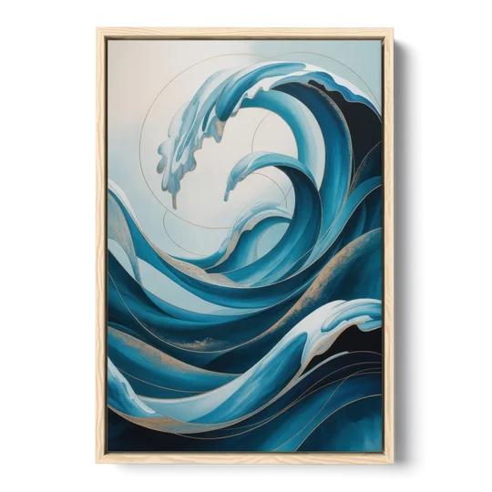 Ocean Currents Blue Abstract - Oak Framed Canvas Wall Art - Front