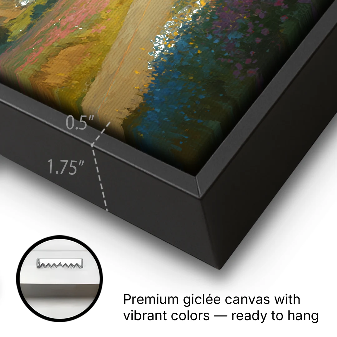 Ocean Painting of a Sardinian Coast Road - Black Framed Canvas Wall Art - Gallery Wrap Corner