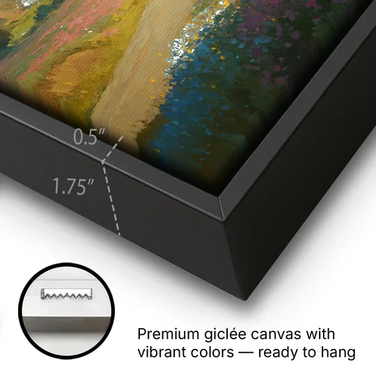 Ocean Painting of a Sardinian Coast Road - Black Framed Canvas Wall Art - Gallery Wrap Corner