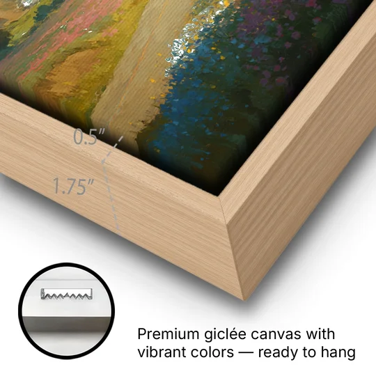 Ocean Painting of a Sardinian Coast Road - Oak Framed Canvas Wall Art - Gallery Wrap Corner