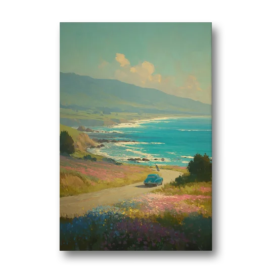 Ocean Painting of a Sardinian Coast Road - Canvas Wall Art - Front