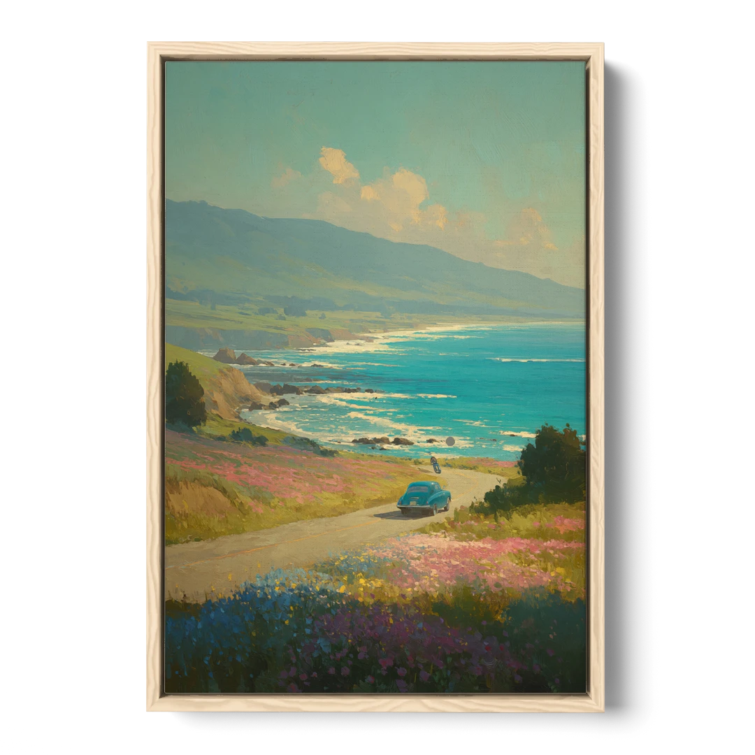 Ocean Painting of a Sardinian Coast Road - Oak Framed Canvas Wall Art - Front