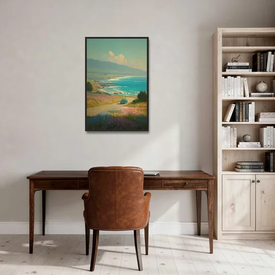 Ocean Painting of a Sardinian Coast Road - Black Framed Canvas Wall Art - Office - 24x36