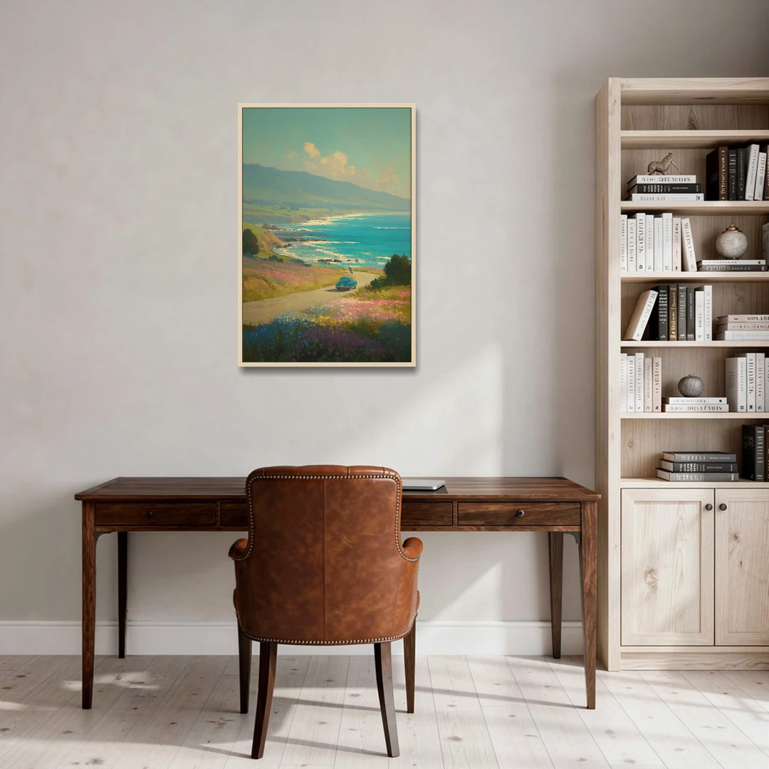 Ocean Painting of a Sardinian Coast Road - Oak Framed Canvas Wall Art - Office - 24x36