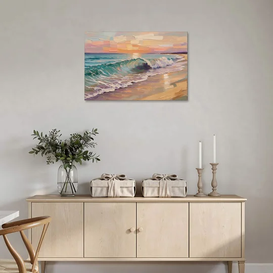 Ocean Wave Painting of a Sunset Curl - Canvas Wall Art - Coffee Table - 36x24