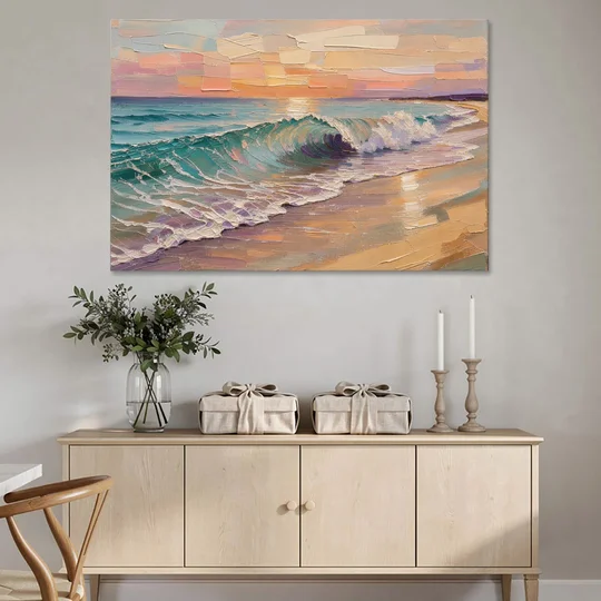 Ocean Wave Painting of a Sunset Curl - Canvas Wall Art - Coffee Table - 60x40