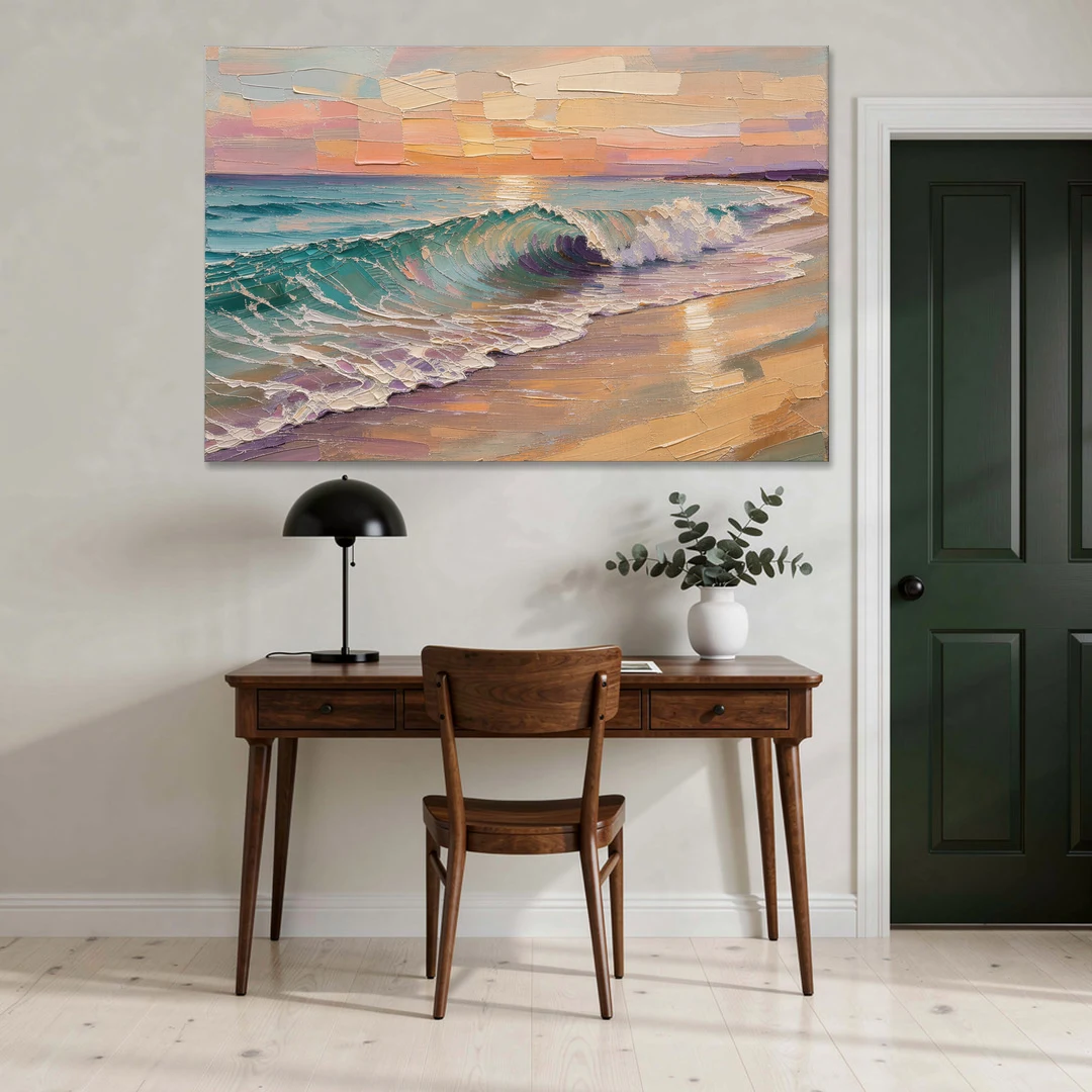 Ocean Wave Painting of a Sunset Curl - Canvas Wall Art - Office - 60x40