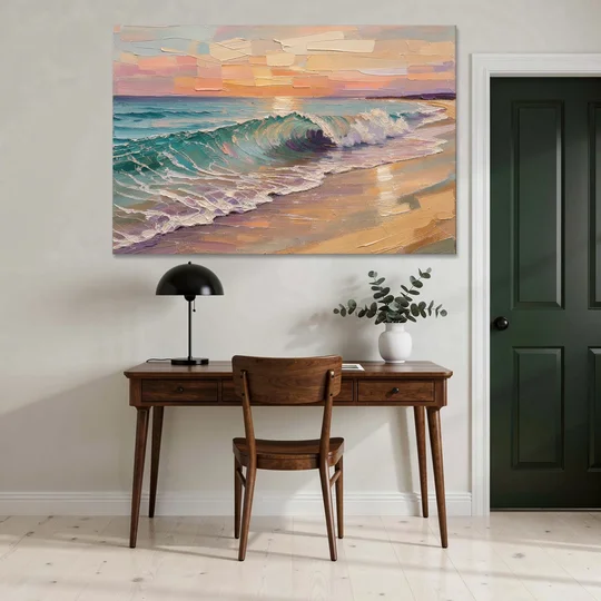 Ocean Wave Painting of a Sunset Curl - Canvas Wall Art - Office - 60x40