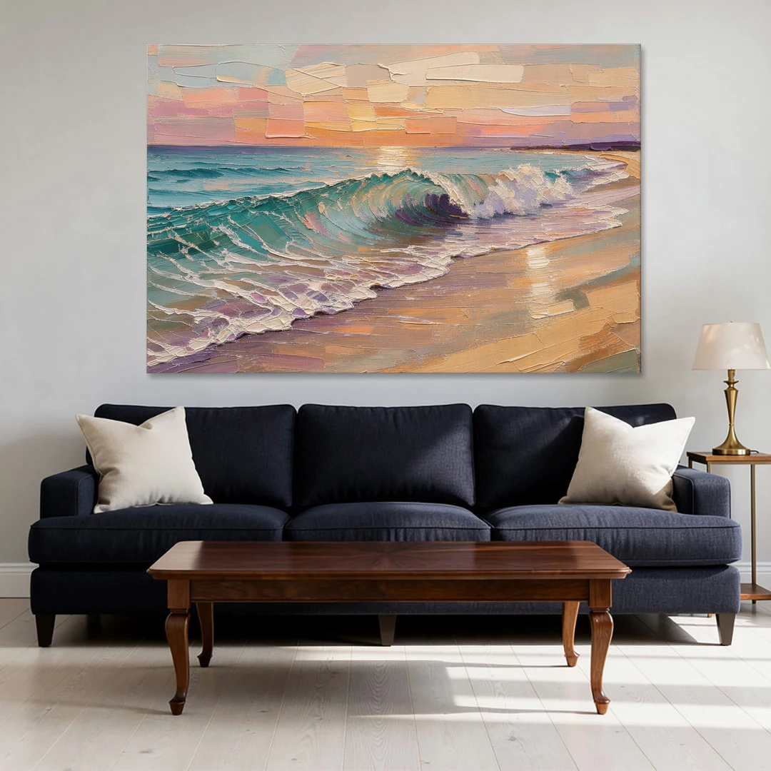 Ocean Wave Painting of a Sunset Curl - Canvas Wall Art - Sofa - 60x40