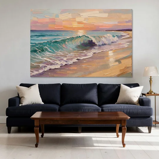 Ocean Wave Painting of a Sunset Curl - Canvas Wall Art - Sofa - 60x40