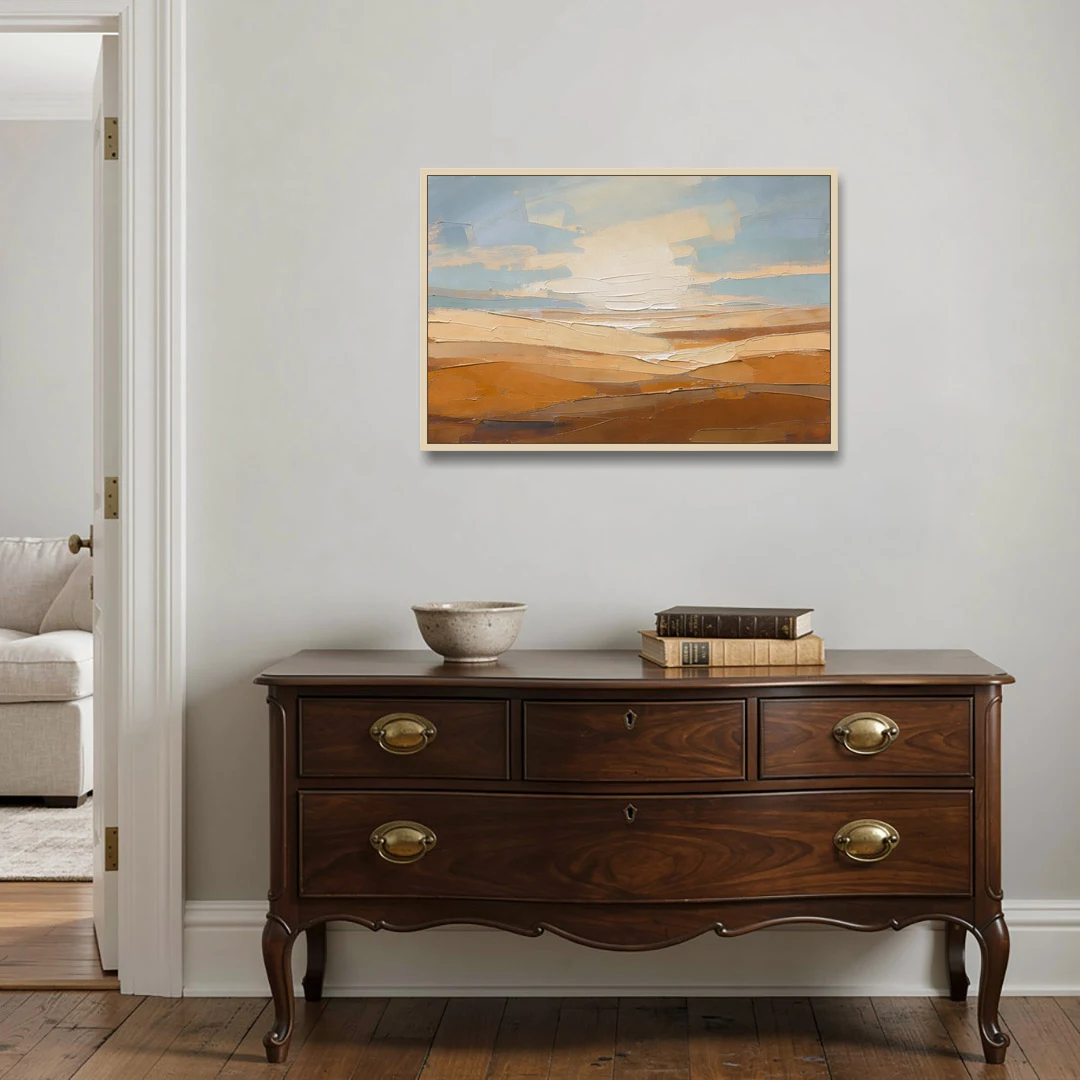 Ochre Desert Horizon at First Light - Oak Framed Canvas Wall Art - Coffee Table - 36x24